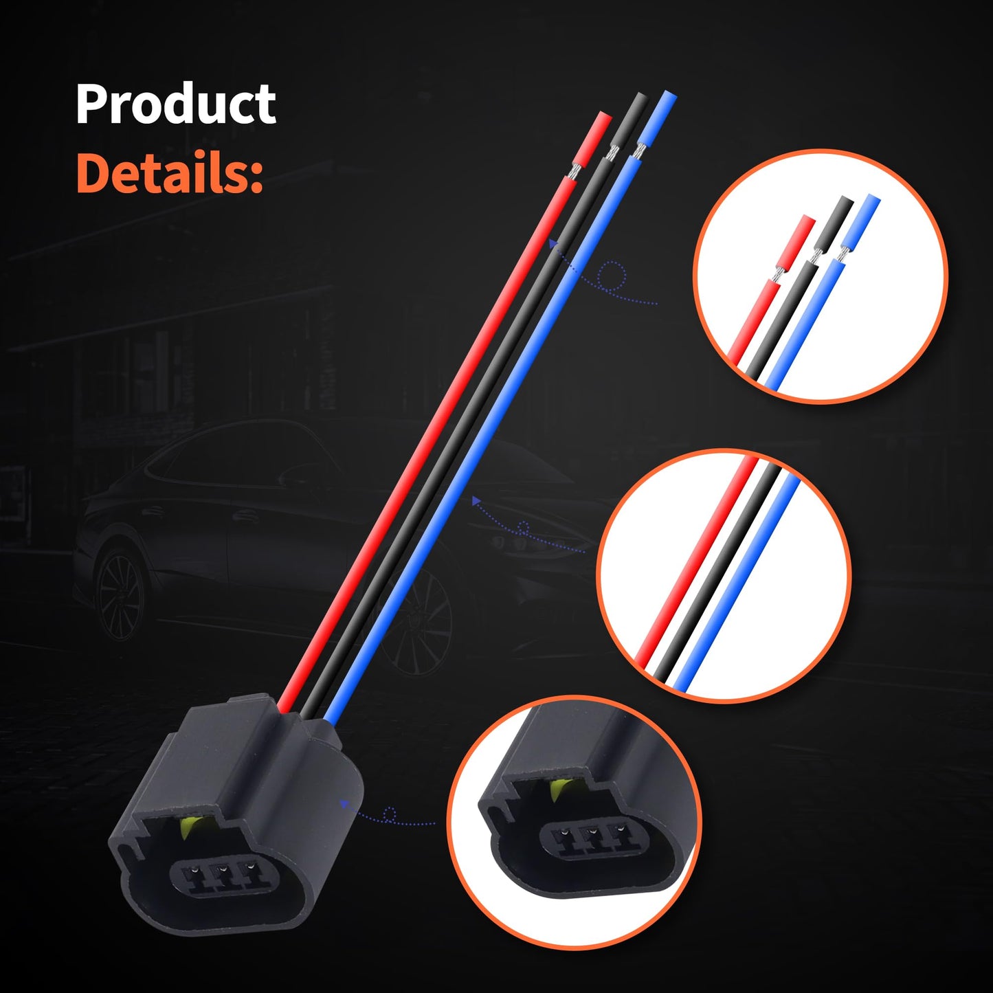 HiSport 9008 H13 Socket 3 PIN Male & Female Head Bulb Fog Light Wiring Socket H13LL Headlight Adapter Connector Universal Replacement for Jeep Dodge Nissan Ford Chevy 4 PCS