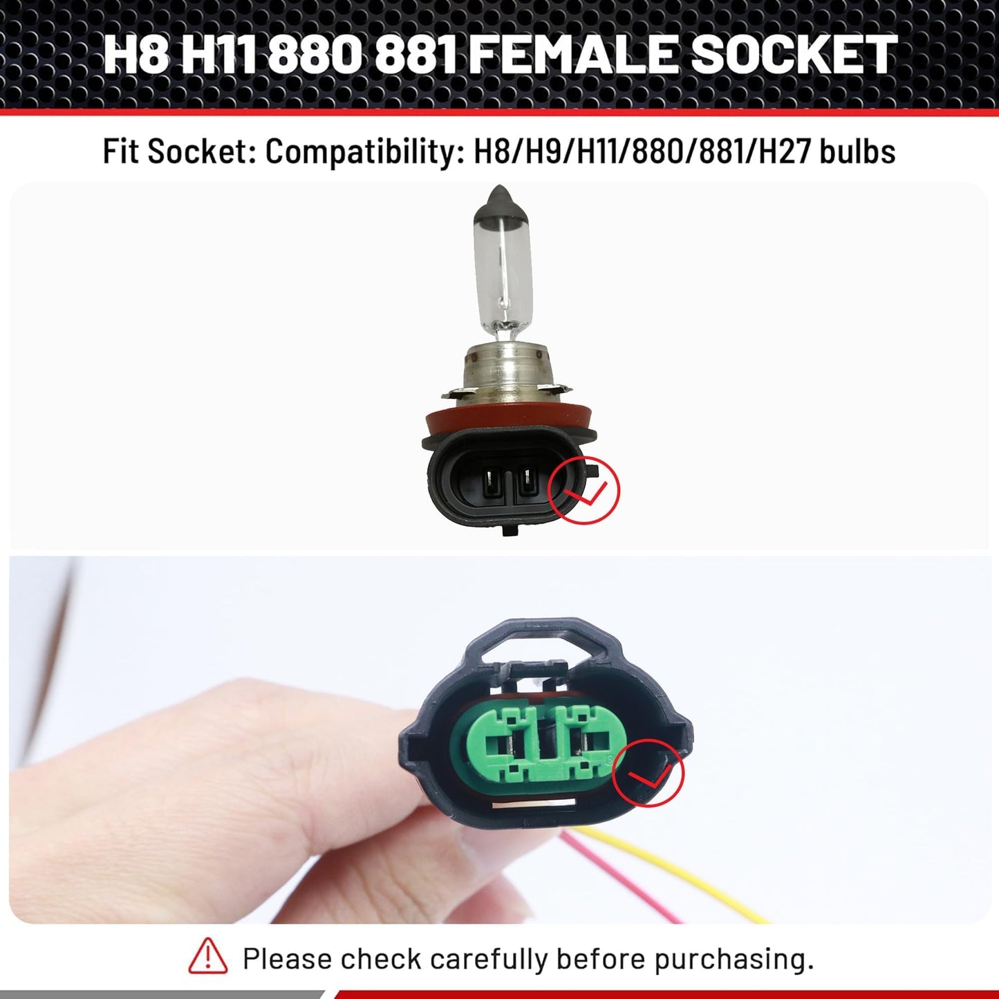 HiSport 2PCS H8 H9 H11 880 881 Female Adapter Wire Connector Headlight Fog Light Wiring Harness Retrofit Pigtail Compatible with Toyota GMC Chevy Honda Jeep Ford Dodge Bulb LED Headlamp