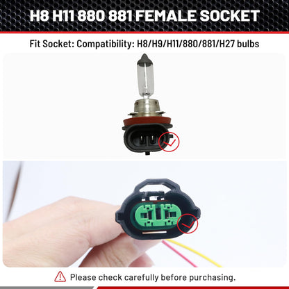 HiSport 2PCS H8 H9 H11 880 881 Female Adapter Wire Connector Headlight Fog Light Wiring Harness Retrofit Pigtail Compatible with Toyota GMC Chevy Honda Jeep Ford Dodge Bulb LED Headlamp