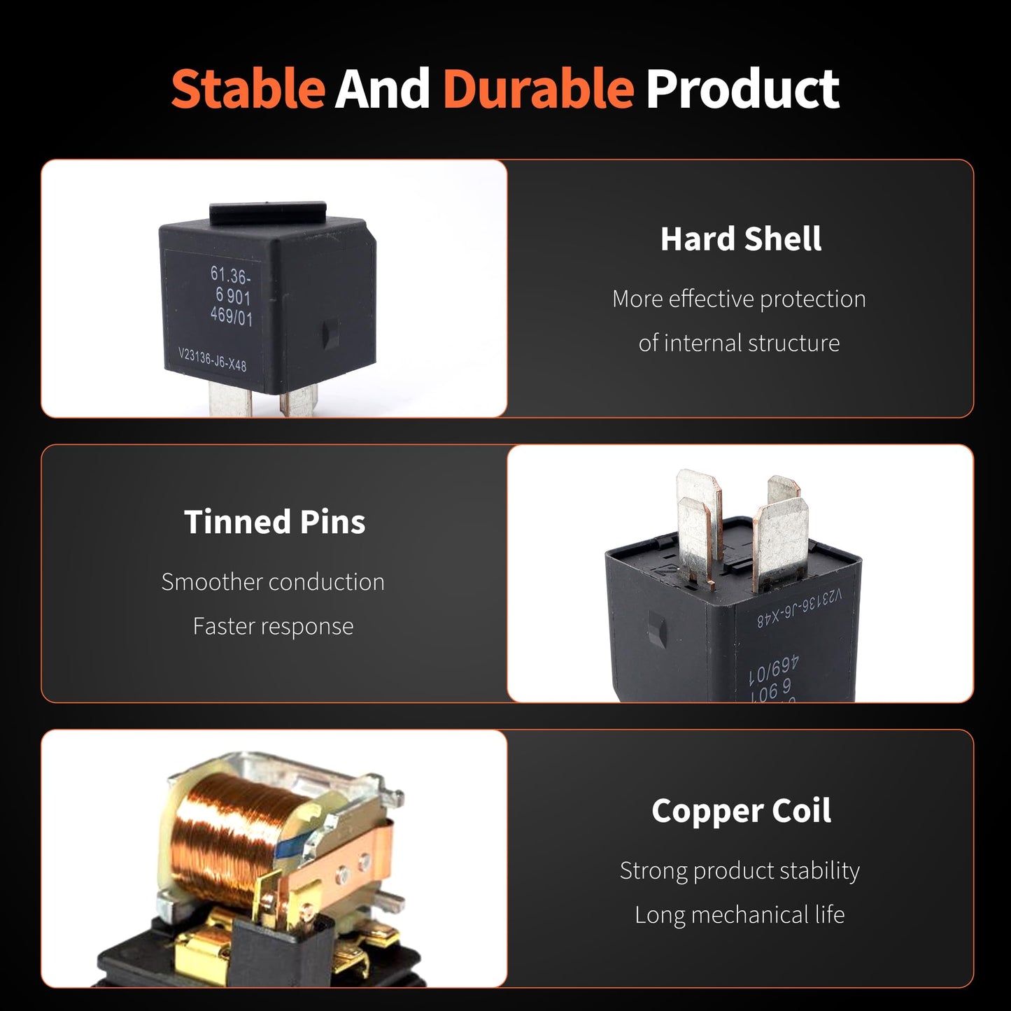 HiSport 12VDC 4 Pin Automotive Power Relay Multi Use V23136-J6-X48 61366901469 for E90 E91 E92 E93 CAS Module Compatible with BMW Cooper, 2PCS