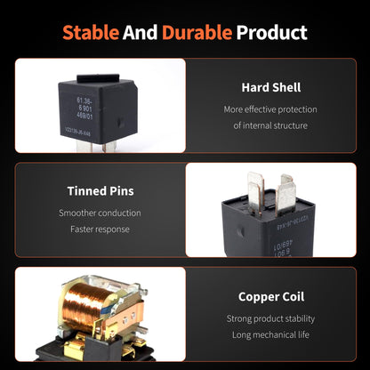 HiSport 12VDC 4 Pin Automotive Power Relay Multi Use V23136-J6-X48 61366901469 for E90 E91 E92 E93 CAS Module Compatible with BMW Cooper, 2PCS