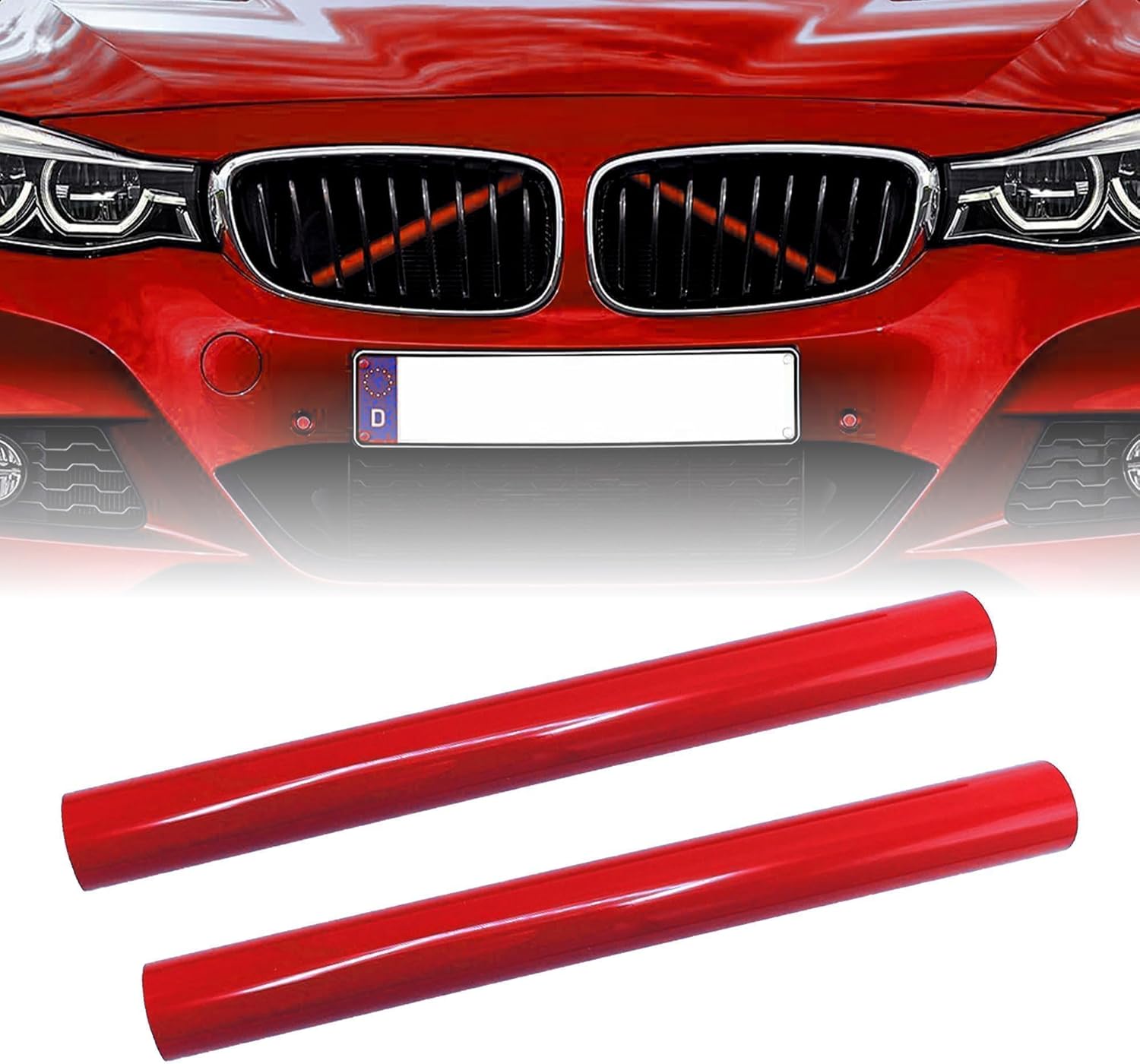 HISports Frontgrill Einsatz 2 Stück, Streifen Kühlergrill Einsätze Zierleiste Kompatibel mit 5er F10 F11 FO7 6er FO6 F12 F13 7er FO1 FO2 F03 FO4 (Rot)