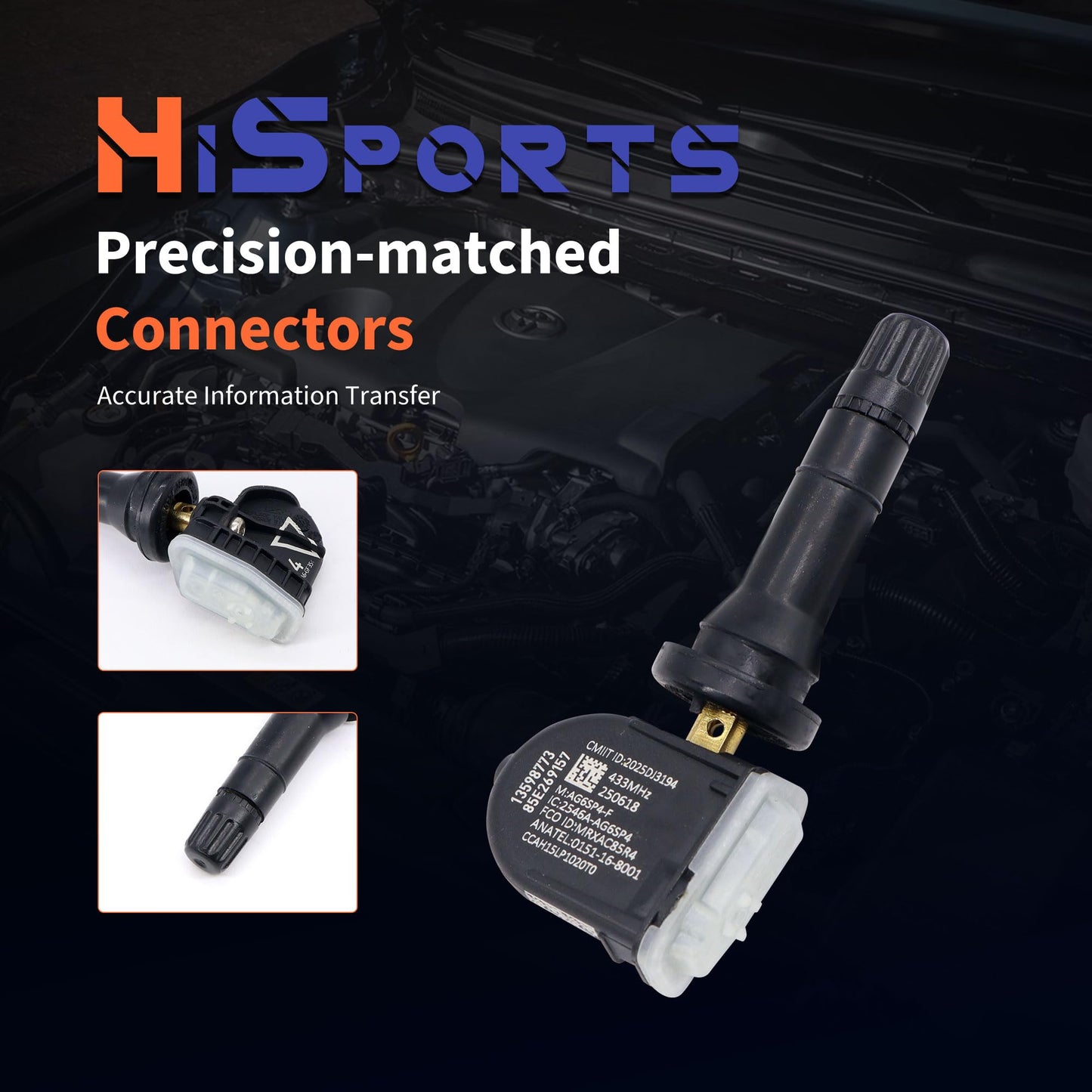 HiSport 433Mhz TPMS Tire Pressure Monitoring System Sensor - Compatible with Buick Lacrosse Cadillac Chevy Silverado Cruze GMC Replacement 13598773 4PCS