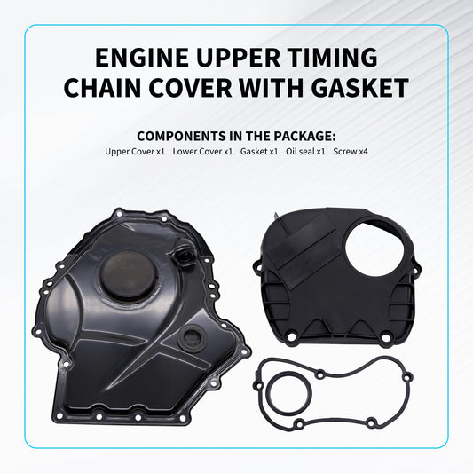 HiSport 06H103269C Engine Timing Chain Cover with Gasket Upper & Lower - Compatible with 2007-2017 VW Audi Beetle Jetta Passat Tiguan Sharan Golf GTI EOS CC A3 A4 A5 A6 TT Allroad Q3 Q5 1.8T 2.0T