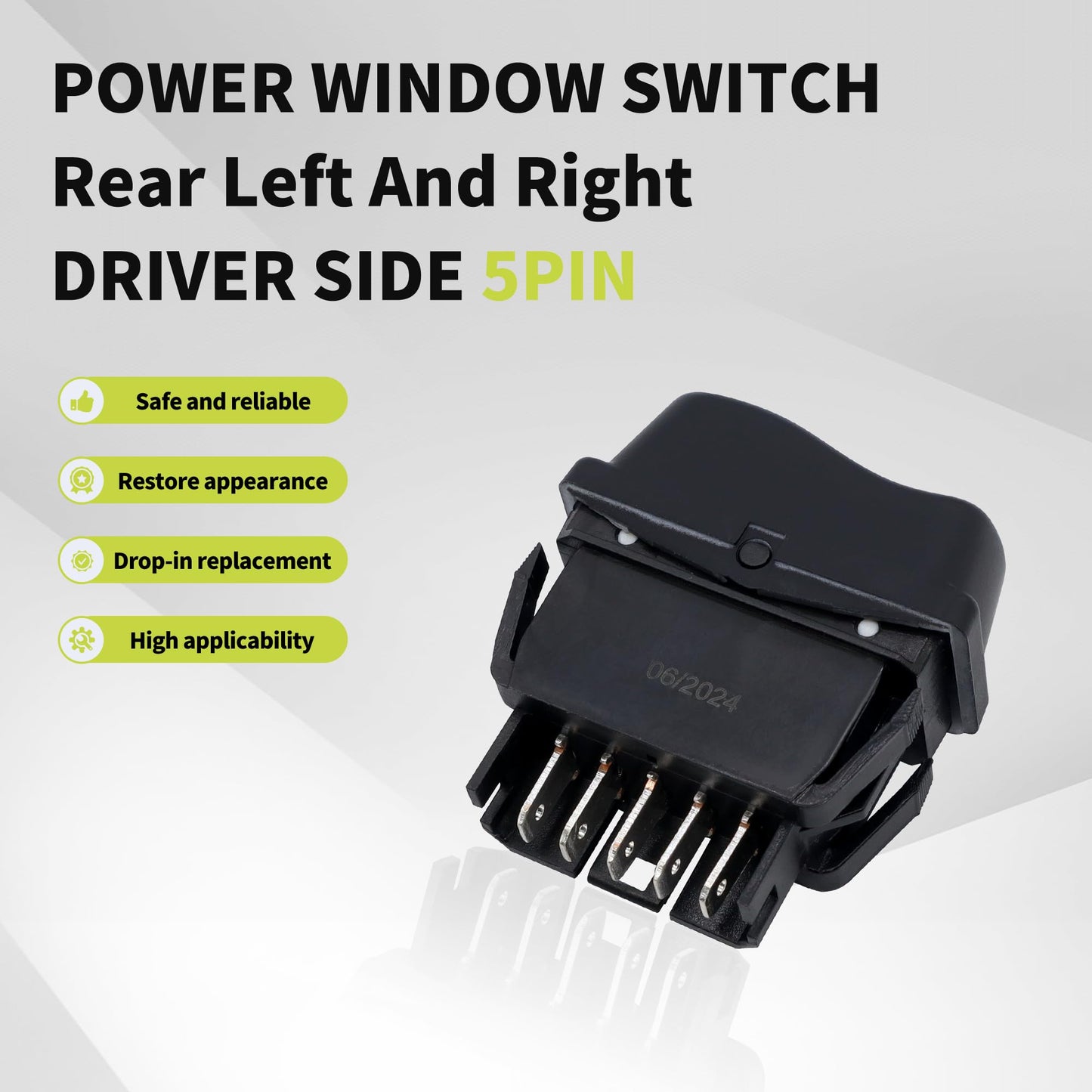 HiSport 1609209PKG Window Lift Switch Left Driver Side 5 Pin - Compatible with Peterbilt 365 367 384 386 387 389 - Replace 577.75607 16-09209 16-09209PKG 1609209