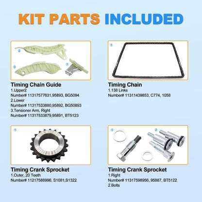 HiSport 11311439853 Engine Timing Chain Kit with Sprocket - Compatible with Mini Cooper 2007-2015 Cooper Paceman 2013-2016 Cooper Countryman 2011-2016 1.6L l4 - Replace 11317598956