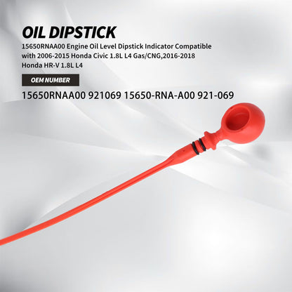 HiSport Engine Oil Dipstick Level Dip Stick - Compatible with 2006 2007 2008 2009 2010 2011 2012 2013 2014 2015 Honda Civic 1.8L L4 Gas/CNG, 2016 2017 2018 Honda HR-V 1.8L L4 Replaces 15650RNAA00