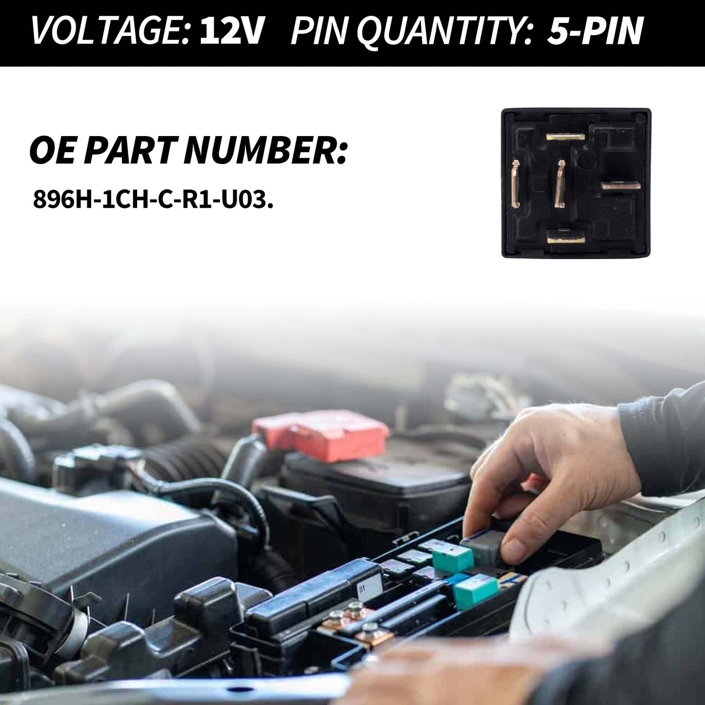 HiSport Relay 896H-1CH-C-R1-U03 5 Pins Plug-in 12VDC SPDT 50A 12V Socket Terminal Flux Tight Automotive Relay, 2PCS