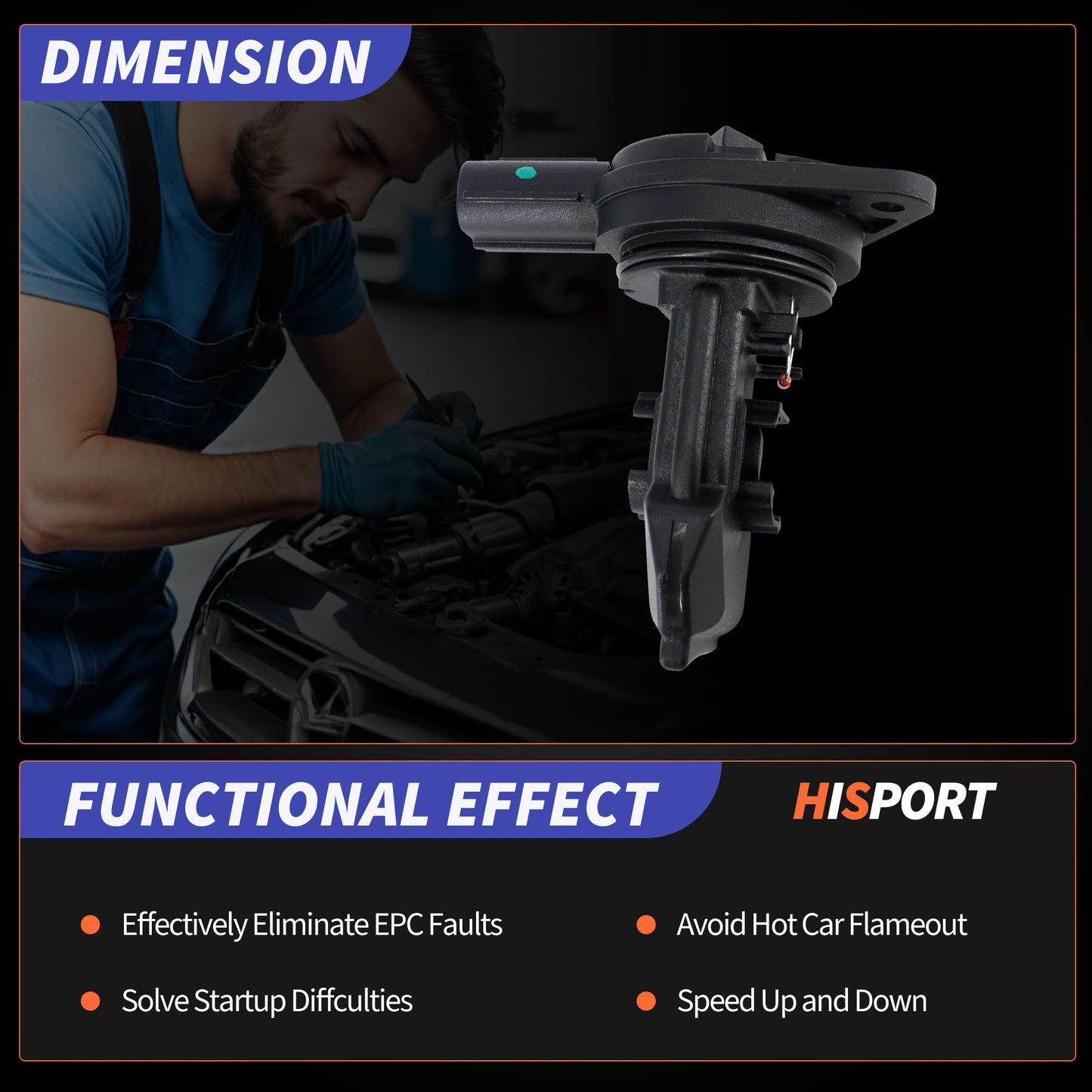 HiSport 22204-75040 Mass Air Flow Sensor Meter MAF Compatible with Toyota Tacoma Highlander Sienna 3.5L Replacement for Lexus 2016-2017 RX350 RX450h 3.5L, 197500-0020 MAS0447 AF10658