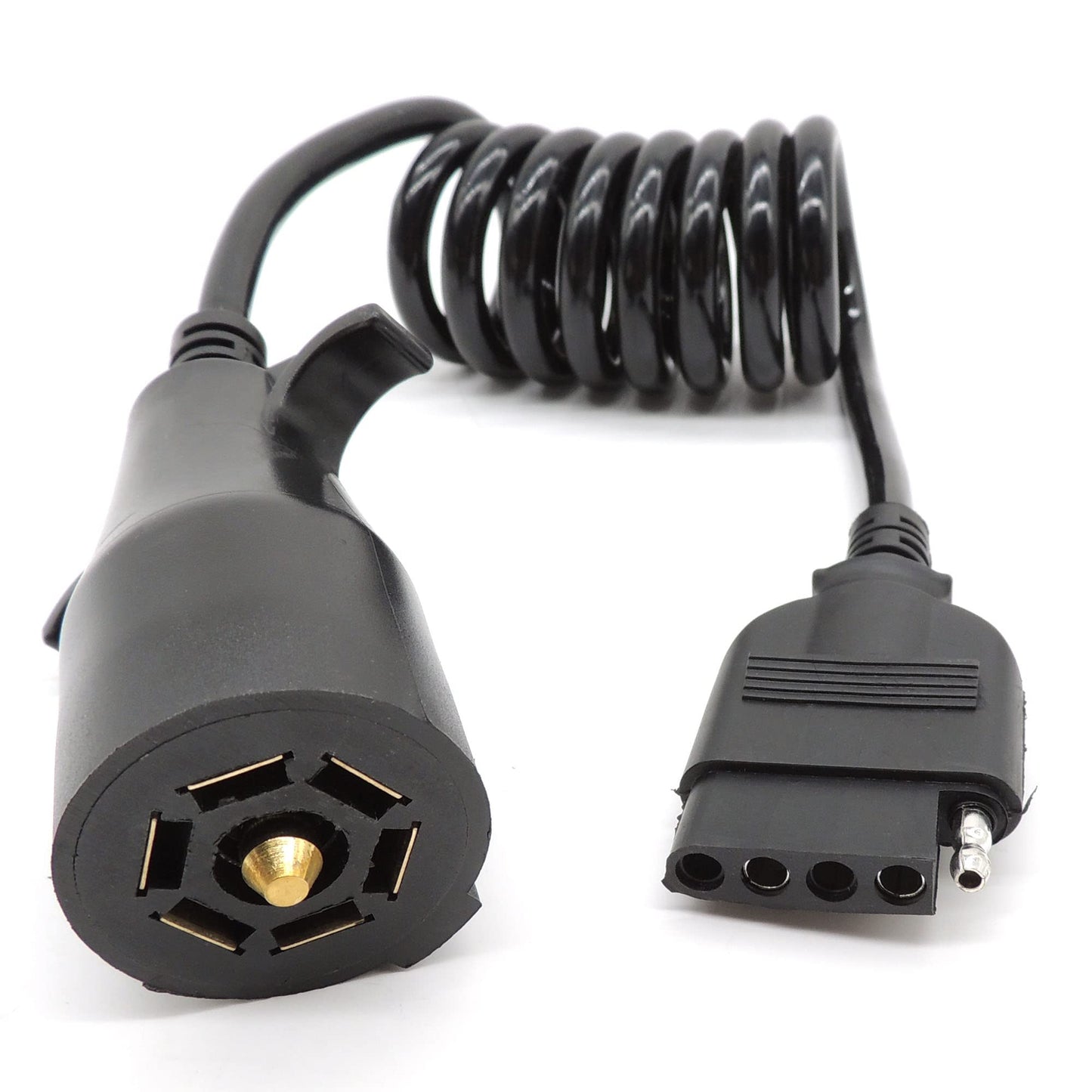HiSport Trailer Adapter 7 Way Round to 5 Way Pin Flat Trailer Wire Coiled Wiring Connector Plug 5FT for Boat Trailer and RV Towing