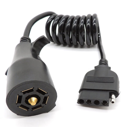 HiSport Trailer Adapter 7 Way Round to 5 Way Pin Flat Trailer Wire Coiled Wiring Connector Plug 5FT for Boat Trailer and RV Towing