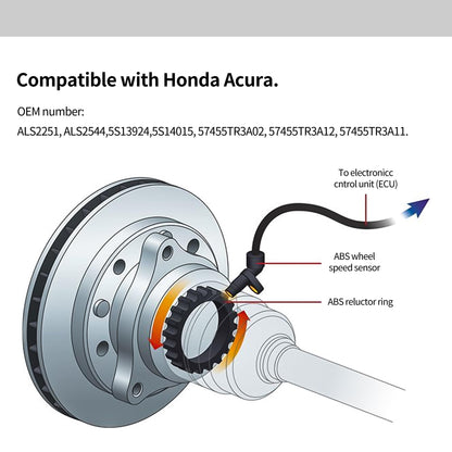 HiSport 57455TR3A12 Front Left ABS Wheel Speed Sensor Compatible with Honda Civic 2014 2015 Replace 57455TR3A11
