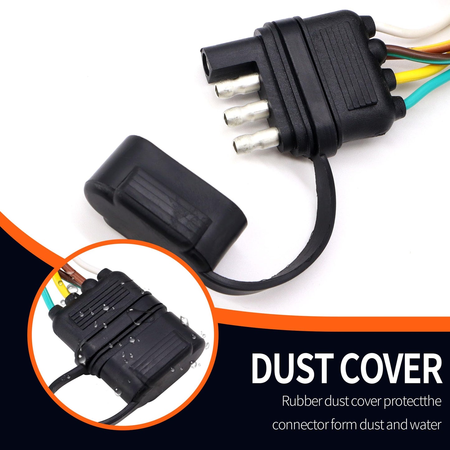 HiSport 4 Pin 5 Wire Trailer Wiring Harness 22FT Trailer Light Kit 5 Wire 4 Pin Harness Trailer Connector Wire Plug for Both-Side Taillights of Rewiring Trailer RV Boat