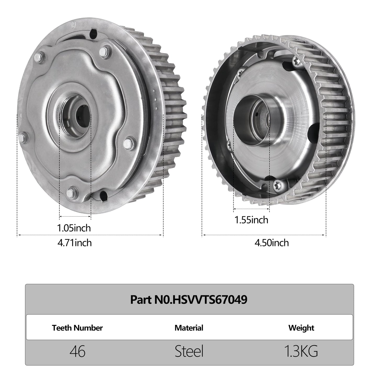 HiSport 55567048 Engine Timing Camshaft Sprocket Cam Phaser VVT Gear with Bolts Intake & Exhaust - Compatible with Chevry Aveo Aveo5 Cruze Cruze Limited Sonic G3 1.6L 1.8L - Replace 55567049