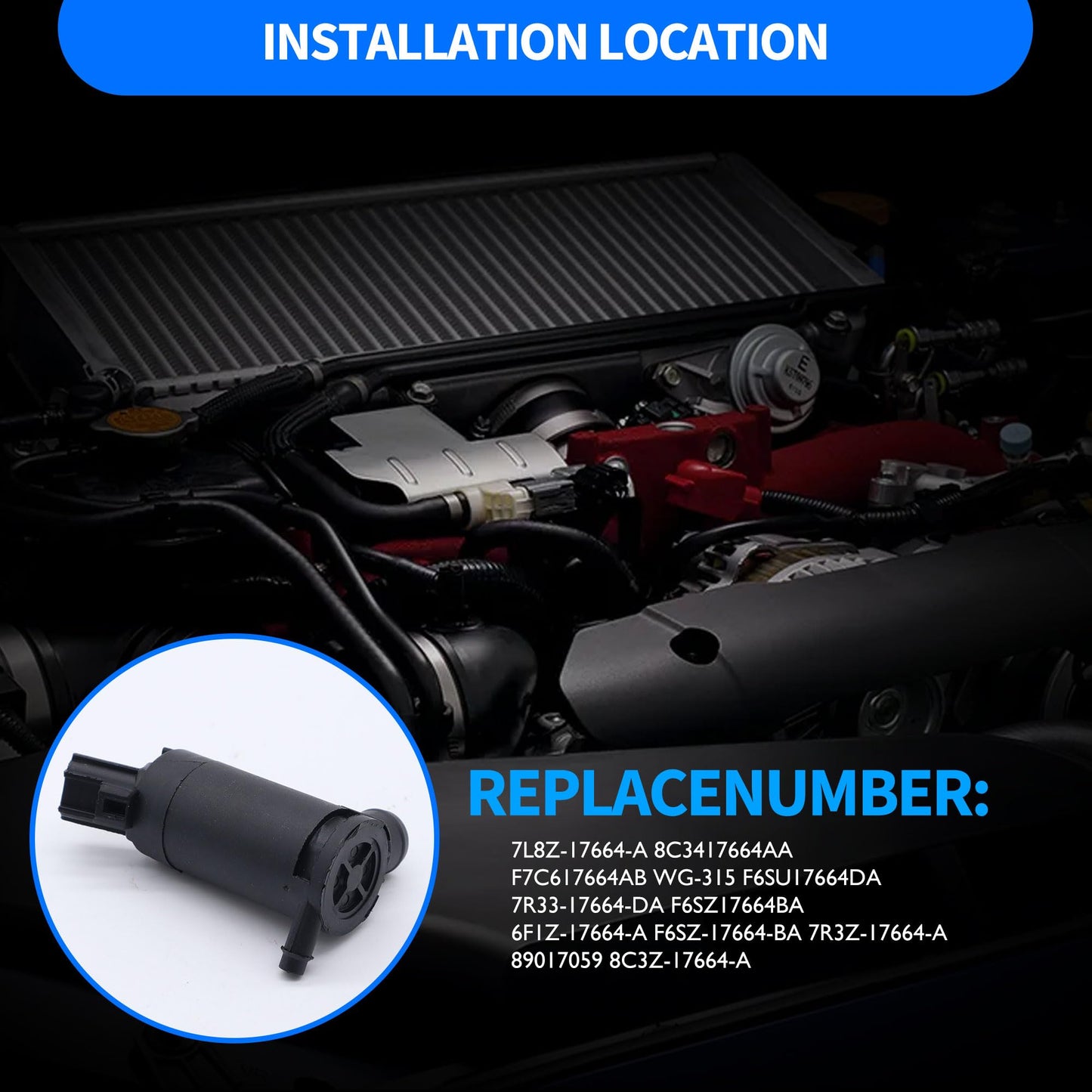 HiSport 7R33-17664-DA Windshield Washer Pump - Compatible with Ford F100 E350 E450 F650 F750 Ranger Mustang Focus Sable Windstar Taurus Freestar Escape 1997-2017