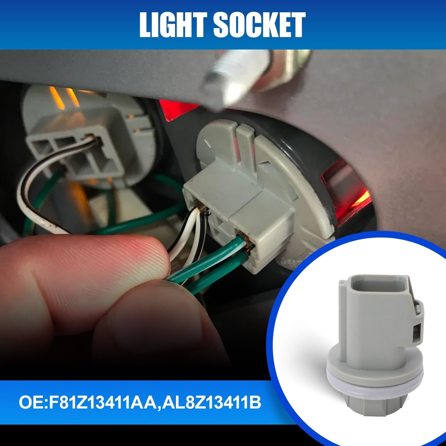 HiSport 2PCS F81Z13411AA 2Pin License Plate Light Socket Rear Tail Brake Lamp Plug for 2004-2021 Ford F150 F250 F350 Super Duty Fiesta Car License Plate Bulb Replace Replace AL8Z13411B