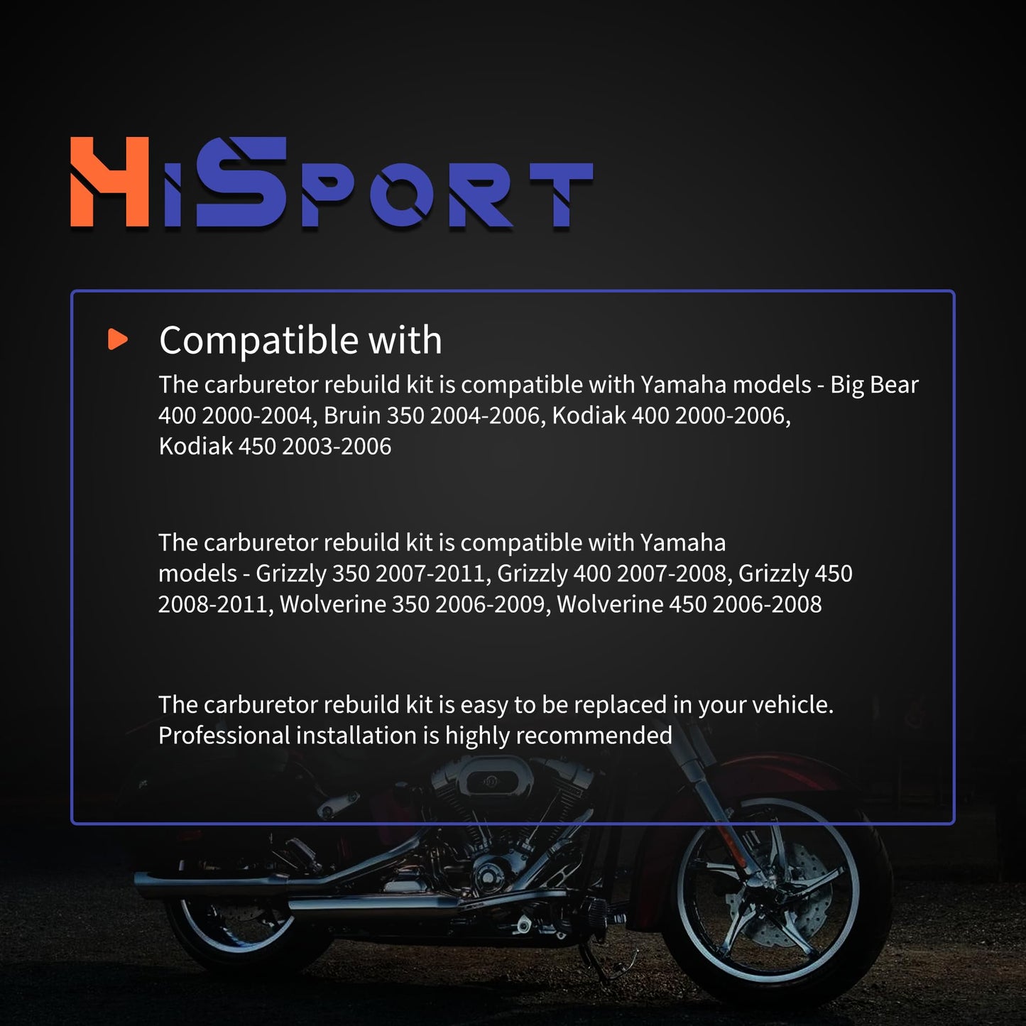 HiSport Carburetor Rebuild Kit - Compatible with Yamaha Big Bear 400 Bruin 350 Grizzly 350 400 450 Kodiak 400 450 Wolverine 350 450