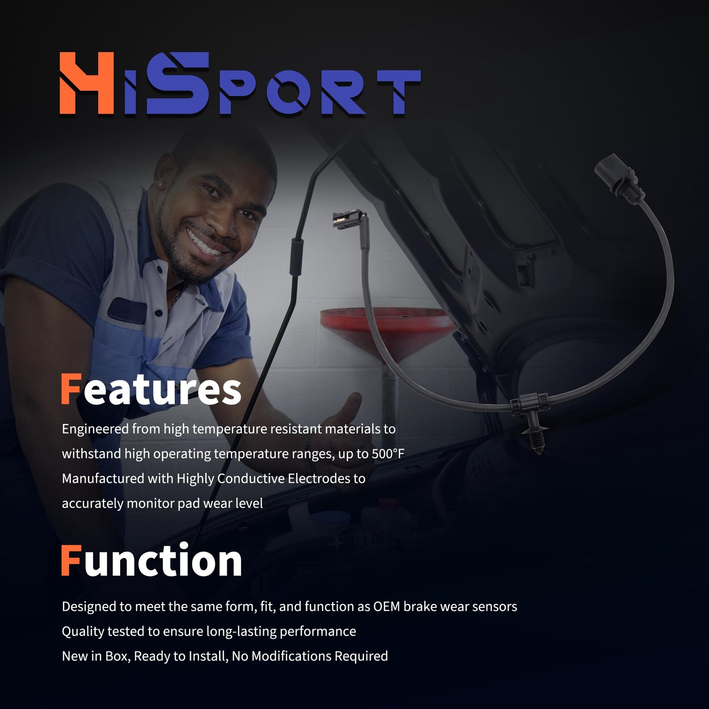 HiSport 2PC Rear Brake Pad Wear Sensor - Compatible with Audi A4 A4 allroad A4 Quattro A5 A5 Quattro A5 Sportback A8 Quattro Q7 Q8 RS Q8 RS5 RS5 Sportback RS6 Avant RS7 S4 S5 - Replace 8W0615121E