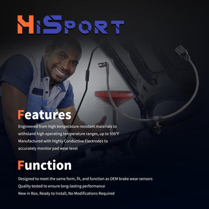 HiSport 2PC Rear Brake Pad Wear Sensor - Compatible with Audi A4 A4 allroad A4 Quattro A5 A5 Quattro A5 Sportback A8 Quattro Q7 Q8 RS Q8 RS5 RS5 Sportback RS6 Avant RS7 S4 S5 - Replace 8W0615121E