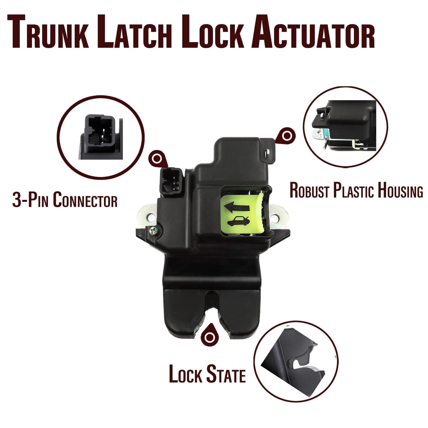 HiSport Rear Trunk Lock Actuator - Compatible with Hyundai Elantra 2.0 1.8L 2011 2012 2013 2014 2015 2016 Tailgate Hatch Lock Actuator Assembly