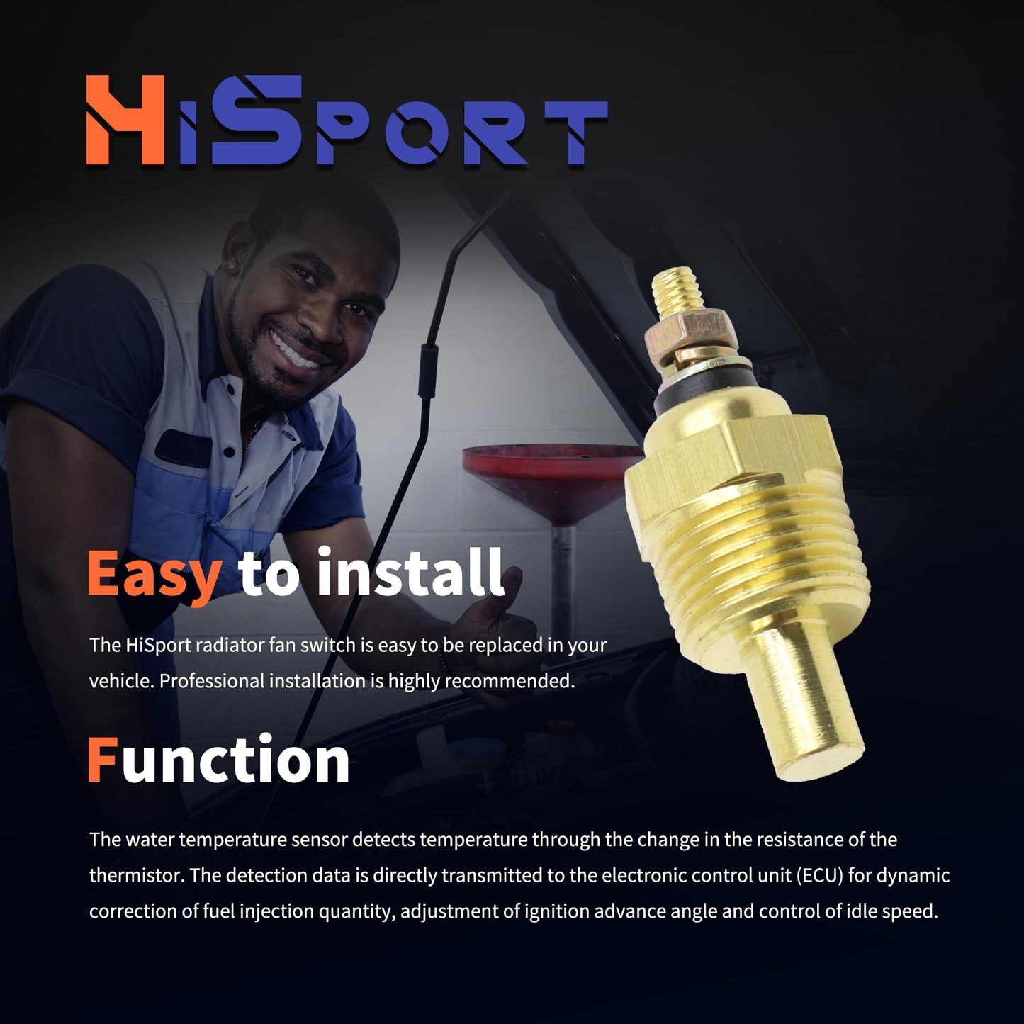 HiSport 3/8'' - 18 NPT Engine Water Temperature Sensor - Compatible with Mercruiser OMC Volvo Penta Replaces 806490T 3853787