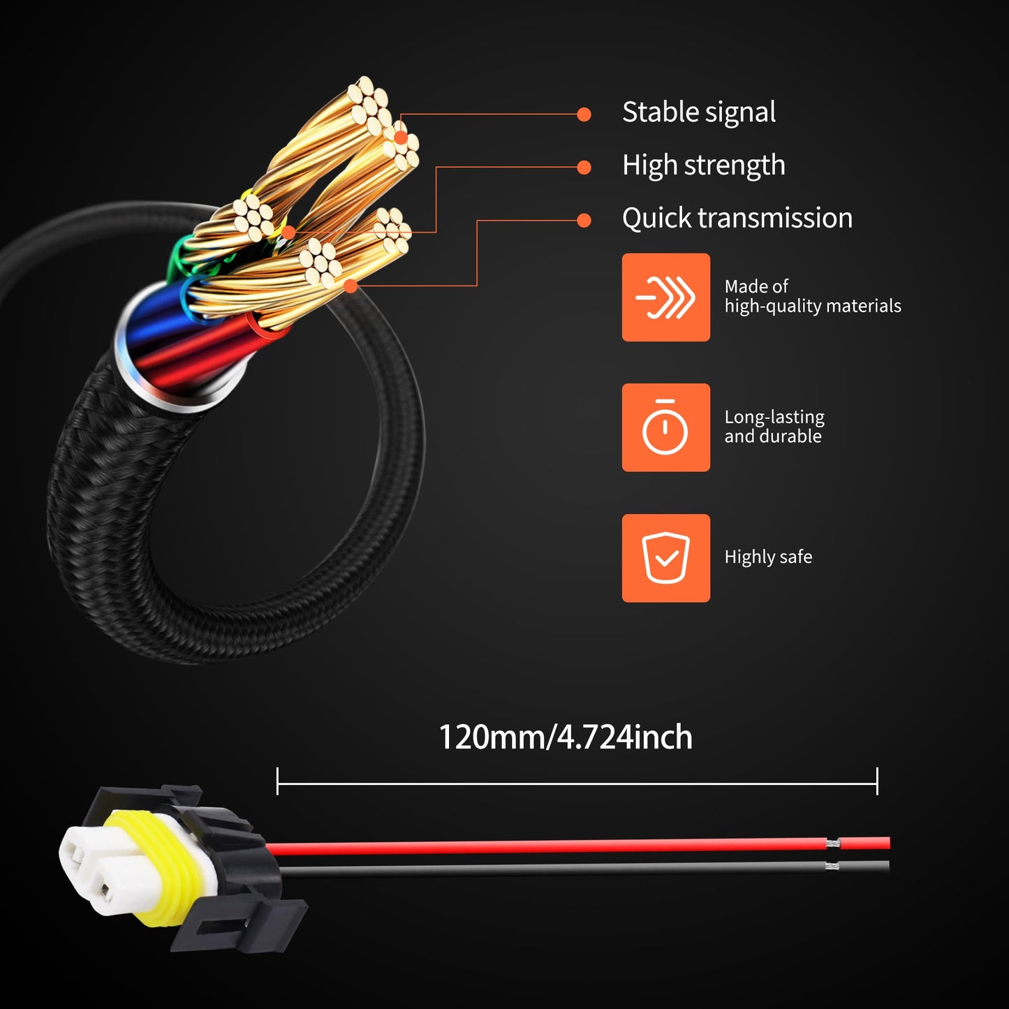 HiSport H8 H9 H11 880 881 2PCS 14AWG Female Wiring Ceramic Socket Universal Replacement for Toyota GMC Chevy Honda Jeep Ford Subaru Dodge Headlight Fog Light Pigtail Adapter LED Head Lamp Connector