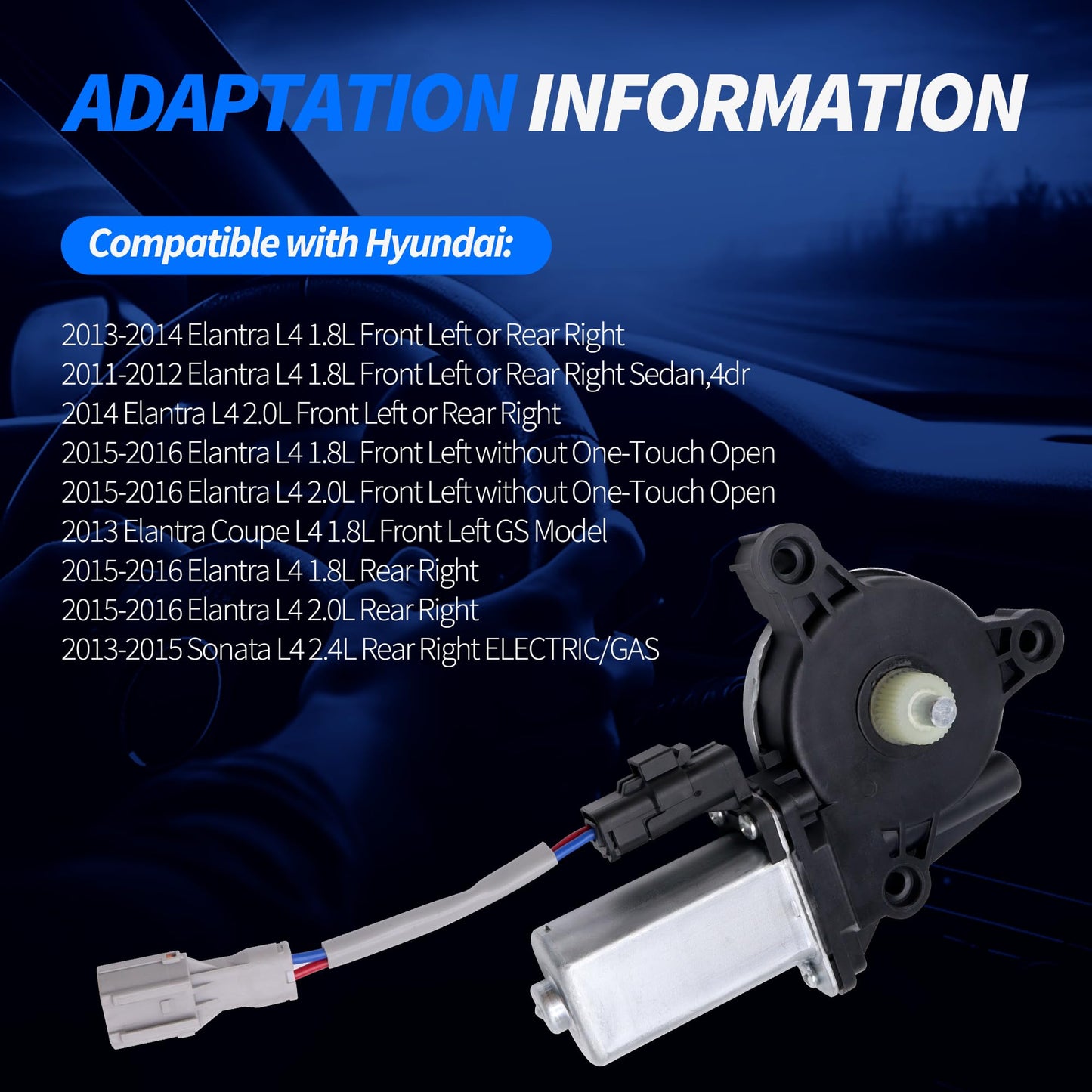 HiSport 824503X000 Power Window Lift Motor Compatible with Hyundai Elantra 2011-2016,Elantra Coupe 2013,Sonata 2013-2015,Replace 824503X100 834603S001 834603X100