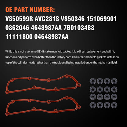 HiSport Engine Valve Cover Gasket Set - Compatible with Chrysler Town & Country Dodge Grand Caravan Jeep Wrangler Volkswagen Routan 3.3L 3.8L 2004-2011 - Replace VS50599R