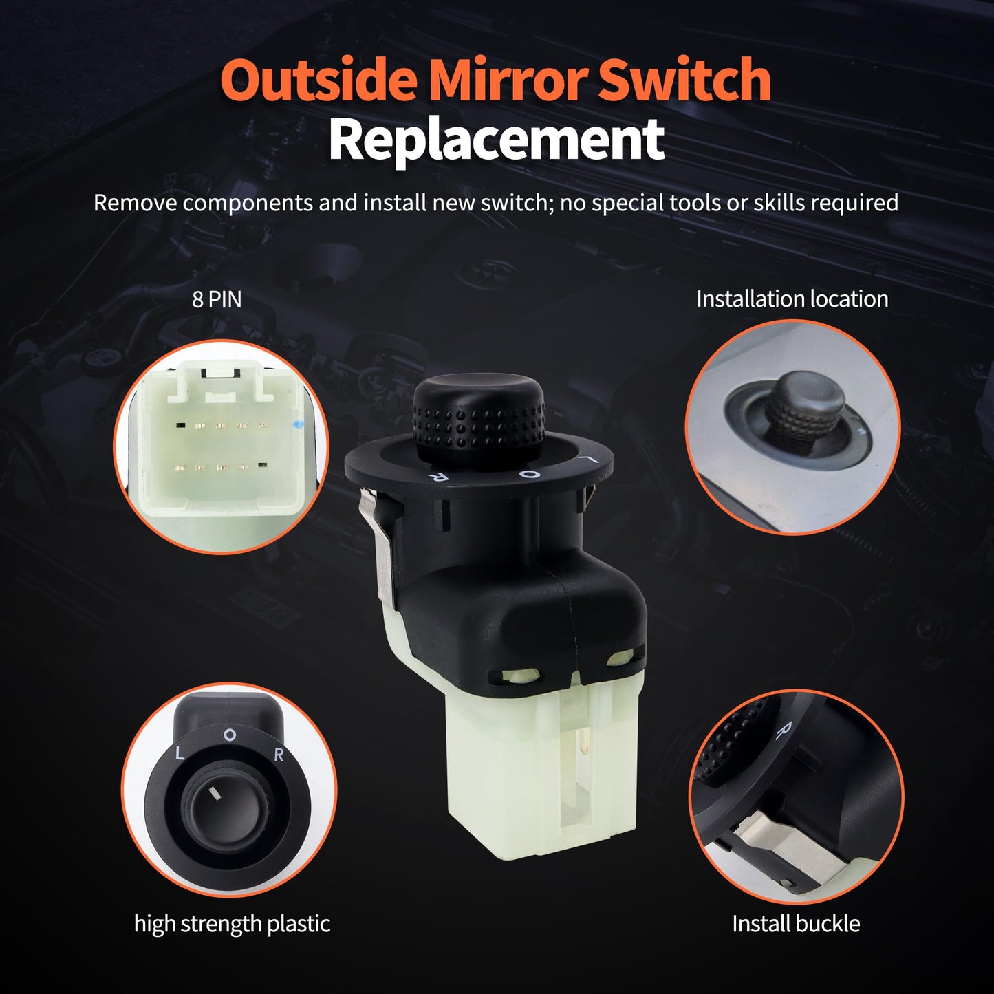 HiSport Car Power Rear View Mirror Conrtol Switch - Compatible with Chrysler 200 Sebring Aspen Dodge Avenger Caliber Dakota Durango Jeep Compas Patriot 2007-2014 - Replace 56040694AD