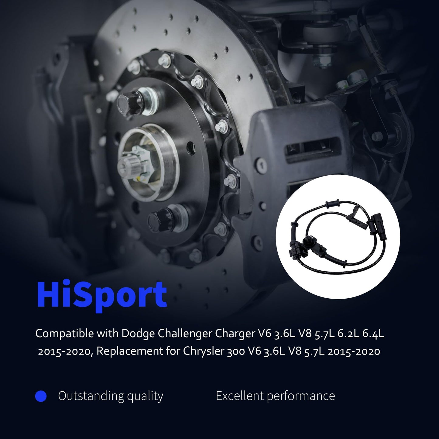 HiSport Front Left and Right Side ABS Wheel Speed Sensor 68199987AC Replacement for Chrysler 300 2015-2020,Replacement for Dodge Challenger Charger 2015-2020 Replace ALS2892 2PCS