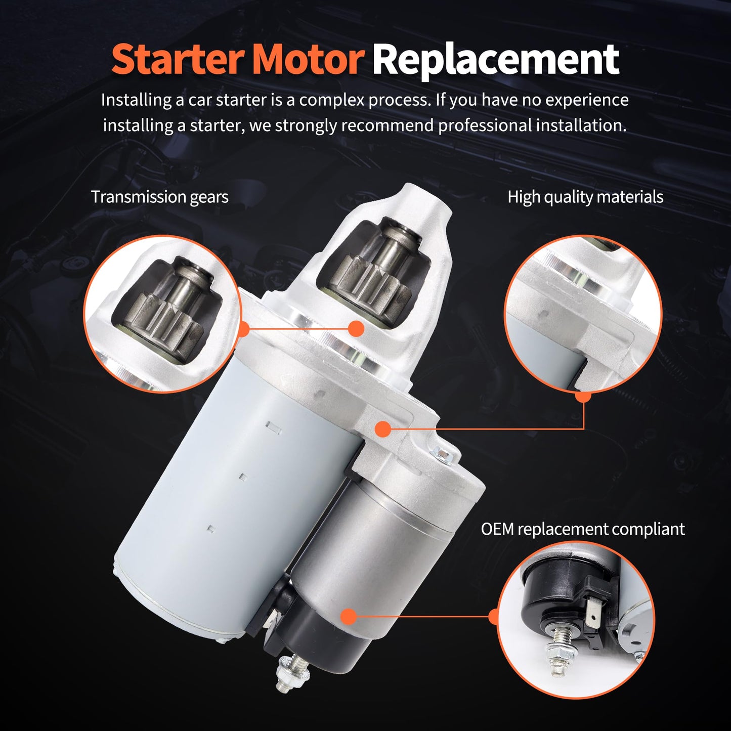 HiSport Starter Motor 19185N Compatible with Chrysler 300 2011-2016 & Dodge Challenger 2011-2016, Charger 2011-2016, Durango 2011-2015 & Jeep Grand Cherokee 2013-2015 & Ram 1500 2013-2014