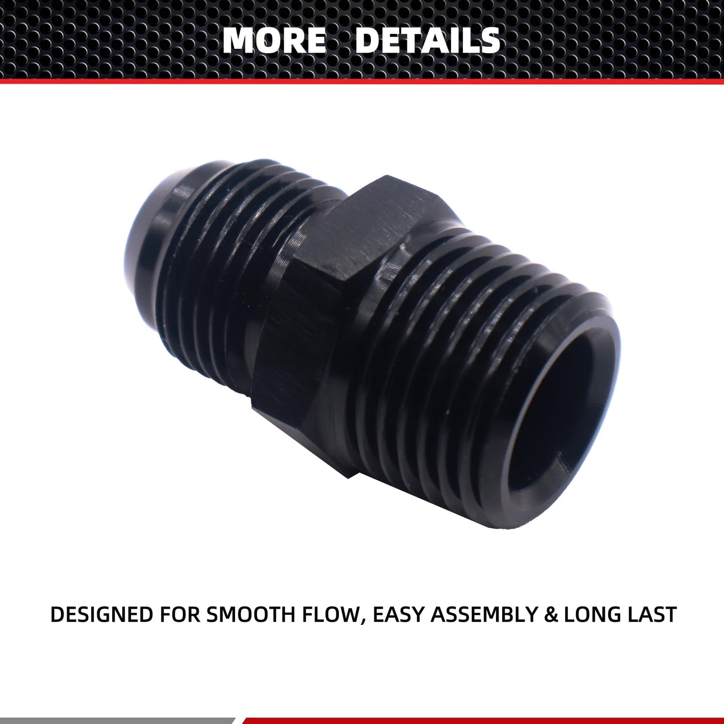 HiSport 8AN to 3/8 NPT Male Hose Fitting Adapter, Universal Aluminum Flare Male 8AN to 3/8'' NPT Union Fuel Oil Line Pipe Connector Black Anodized