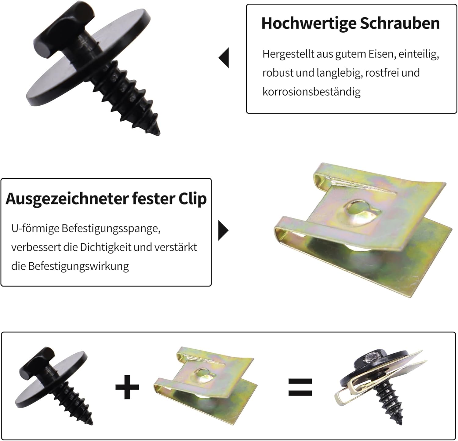 HISports 40 Sätze Blechmutter Schraube Mutter Clip Kit,Kotflügelclip Blechmuttern Befestigung Clips Kotflügel Schraube mit Kotflügel Mutter,Metallschalenclip für Auto