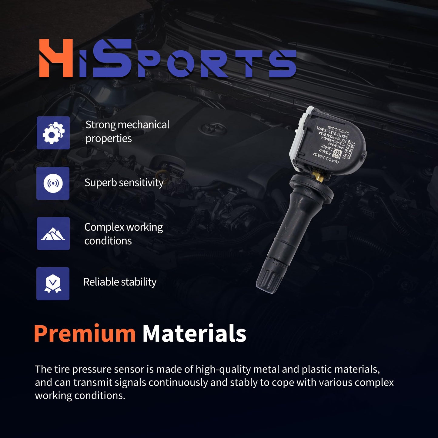 HiSport 433Mhz TPMS Tire Pressure Monitoring System Sensor - Compatible with Buick Lacrosse Cadillac Chevy Silverado Cruze GMC Replacement 13598773 4PCS