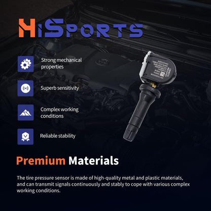 HiSport 433Mhz TPMS Tire Pressure Monitoring System Sensor - Compatible with Buick Lacrosse Cadillac Chevy Silverado Cruze GMC Replacement 13598773 4PCS