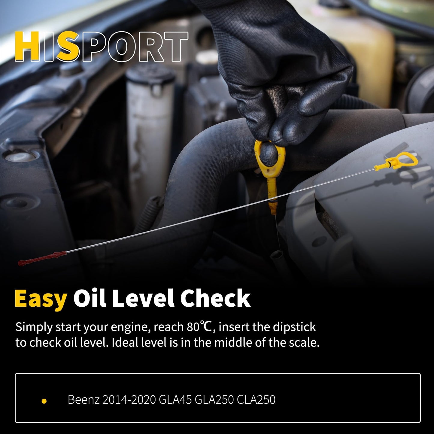 HiSport Engine Oil Dipstick Level Dip Stick - Compatible with Mercedes-Benz CLA250 GLA250 2014 2015 2016 2017 2018 2019 2020, Mercedes-Benz GLA45 AMG 2015 2016 2017 2018 2019 Replaces 2700104101