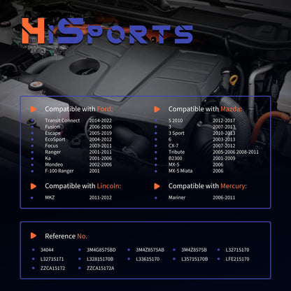HiSport Thermostat Housing Assembly - Compatible with Ford Transit Connect 2014-2022 Fusion 2006-2020 Escape 2005-2019 EcoSport 2004-2012 Focus 2003-2011 Ranger 2001-2011 Ka - Replace 34044