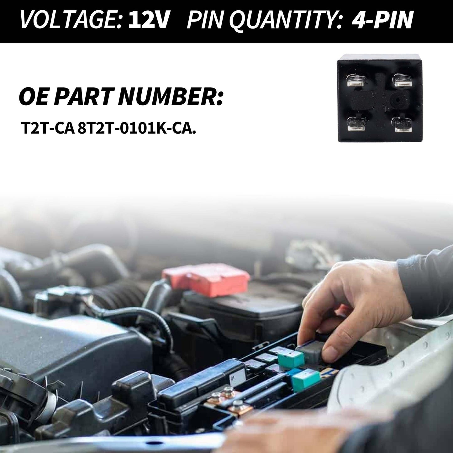 HiSport Relay T2T-CA 8T2T-0101K-CA 12VDC 20A 4PIN Automotive Plug-in Type Relay Compatible with Ford, Lincoln, 4PCS