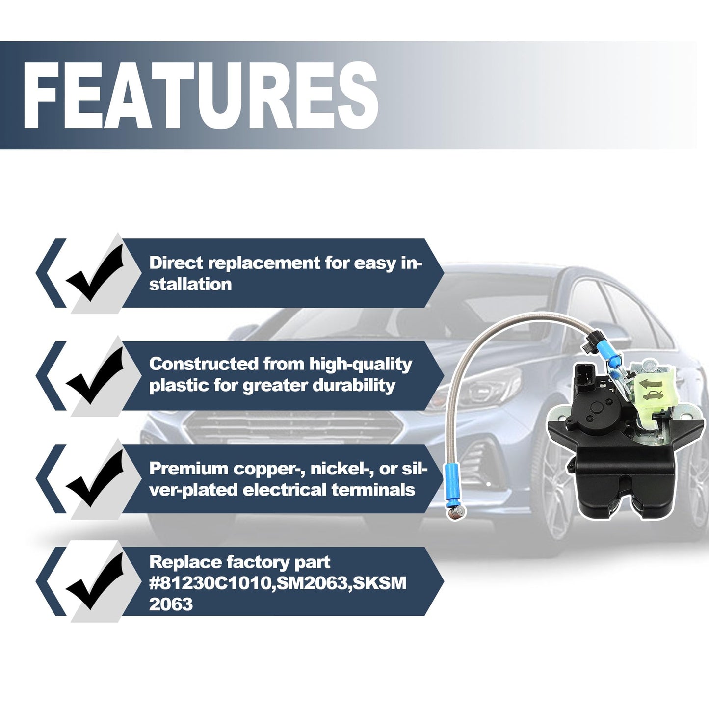 HiSport Trunk Rear Latch Door Actuator 81230-C1010 - Compatible with Hyundai Sonata, 1.6L 2.0L 2.4L Engines 2015 2016 2017 - Tailgate Tail Gate Latch Lock Actuator Motor Assembly