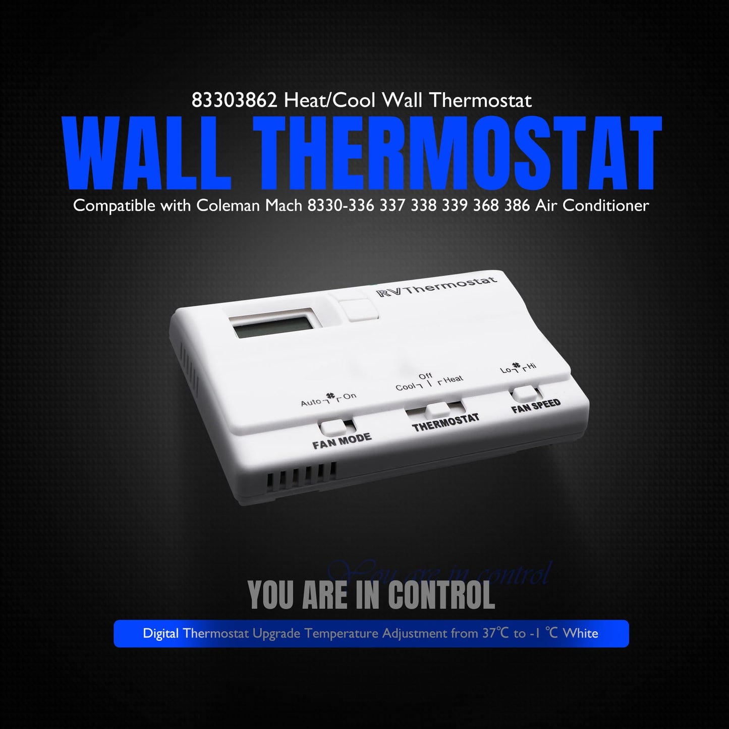 HiSport Motorhome 83303862 Upgrade T-Stat Wall Digital Thermostat Replacement for Coleman Mach 8330-336 337 338 339 368 386 Digital Thermostat Heat/Cool Air Conditioner Digital