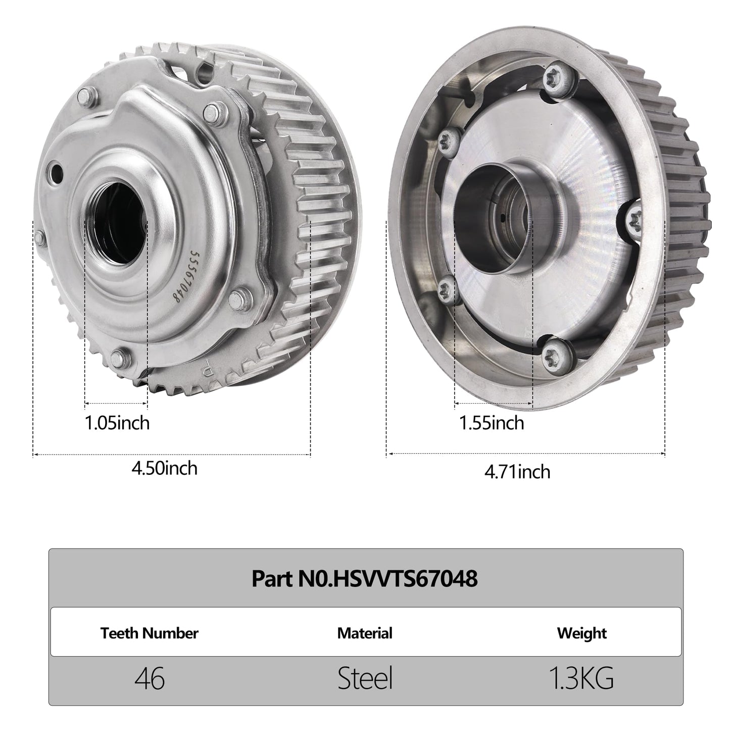 HiSport 55567048 Engine Timing Camshaft Sprocket Cam Phaser VVT Gear with Bolts Intake & Exhaust - Compatible with Chevry Aveo Aveo5 Cruze Cruze Limited Sonic G3 1.6L 1.8L - Replace 55567049