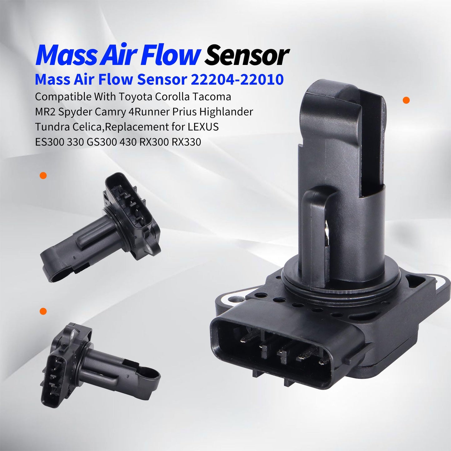 HiSport Mass Air Flow Sensor 22204-22010 Compatible with Lexus Toyota 2002-06 Camry,2003-08 Corolla,2001-10 Highlander,2000-07 4Runner,1999-10 Tacoma 3.4L 4.0L 2001-05 RAV4,ES300/RX300 3.0L