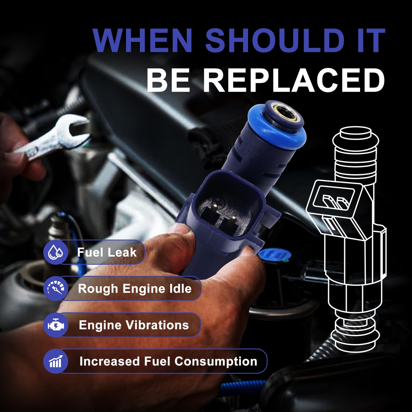 HiSport 4 Fuel Injectors 3M6Z9F593BA Compatible with Ford Escape 2005-2007, Focus 2005-2006,Replacement for Mazda Tribute 2005-2006,2008 Tribute,Mariner 2005-2007 2.3L L4