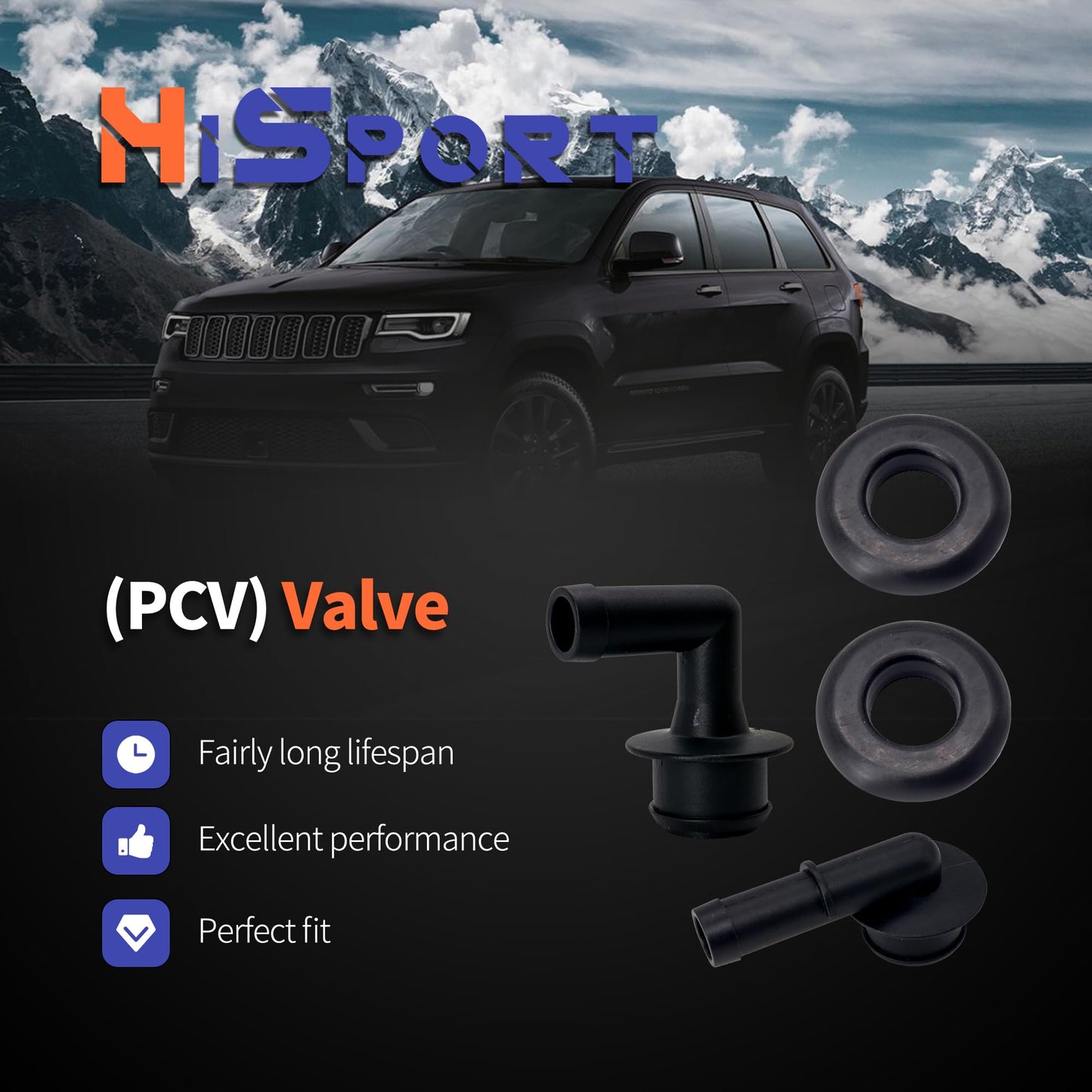 HiSport PCV CCV Vent Valve Elbow with Grommet - Compatible with Jeep Grand Cherokee 4.0L 2000 2001 2002 2003 2004 - Replace 53013360AA