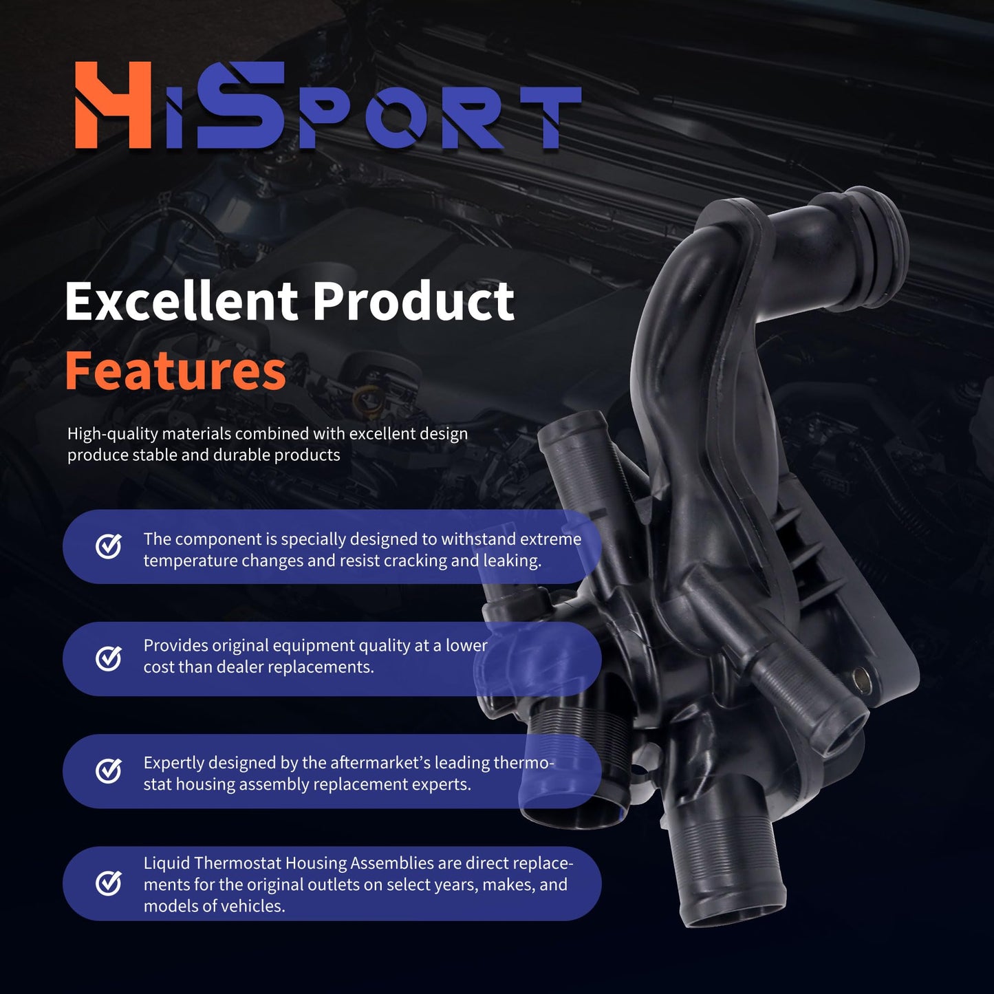 HiSport Engine Coolant Thermostat and Housing Assembly with Sensors 11537534521 Compatible with Mini Cooper 2007-2013, Cooper Countryman 2011-2013 - DOHC, 1.6L