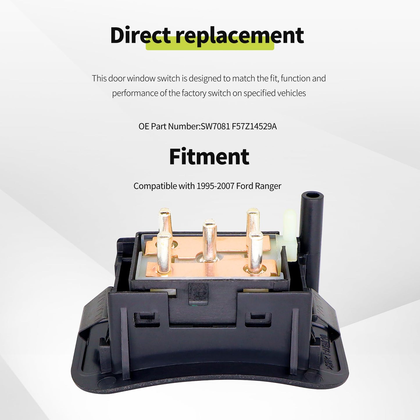 HiSport F57Z14529A Window Switch Control Button Passenger Side - Compatible with Ford Ranger 1995 1996 1997 1998 1999 2000 2001 2002 2003 2004 2005 2006 2007 - Replace SW7081