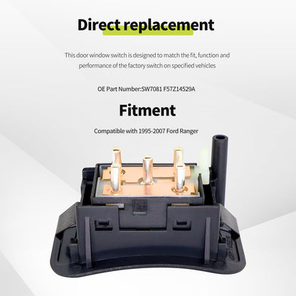 HiSport F57Z14529A Window Switch Control Button Passenger Side - Compatible with Ford Ranger 1995 1996 1997 1998 1999 2000 2001 2002 2003 2004 2005 2006 2007 - Replace SW7081