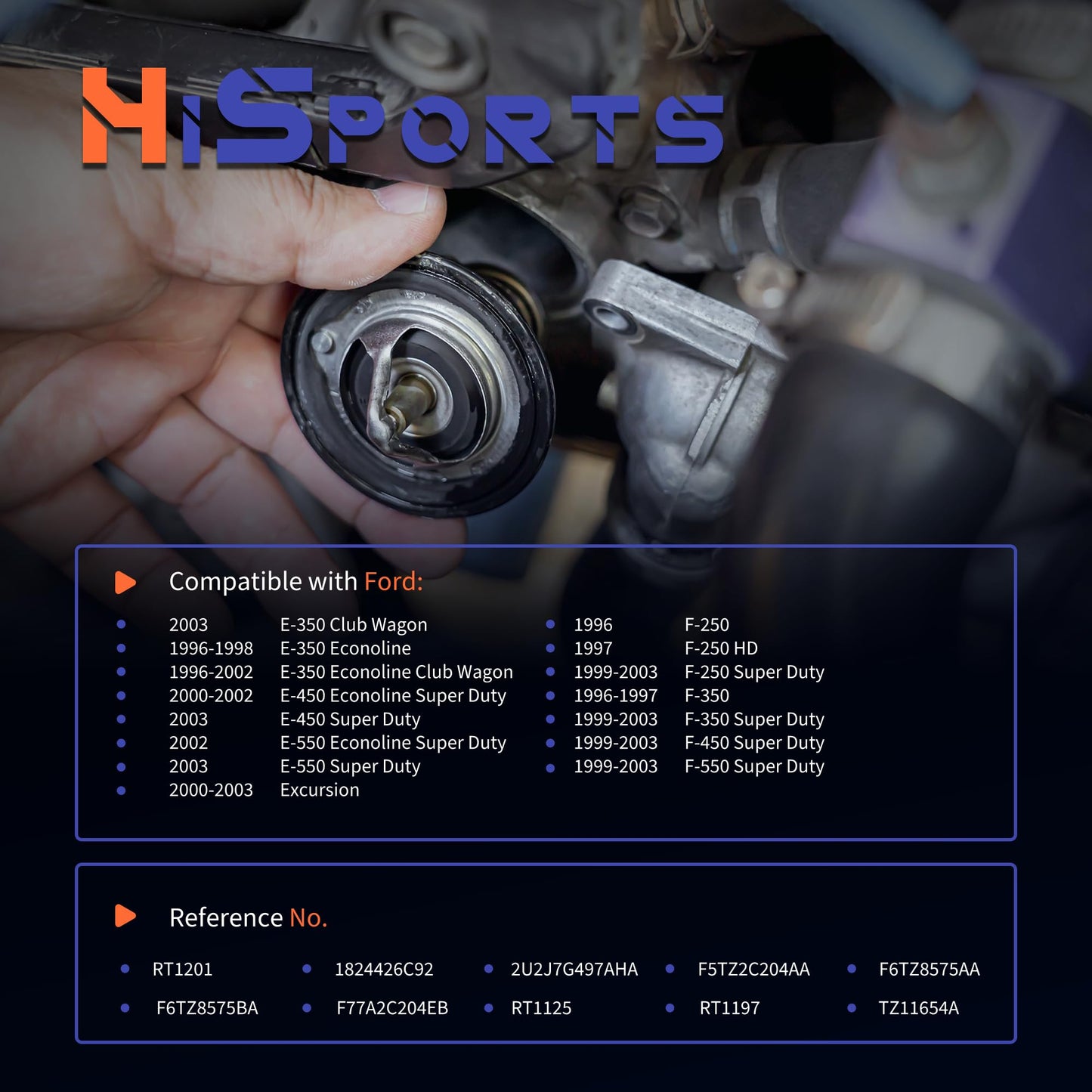 HiSport RT1201 Thermostat - Compatible with Ford E-450/E-550/F-250/F-350/F-450/F-550 Super Duty E-350 Econoline Club Wagon E-450 Econoline Super Duty E-550 Econoline Super Duty 1996-2003