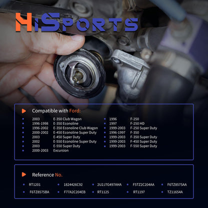 HiSport RT1201 Thermostat - Compatible with Ford E-450/E-550/F-250/F-350/F-450/F-550 Super Duty E-350 Econoline Club Wagon E-450 Econoline Super Duty E-550 Econoline Super Duty 1996-2003