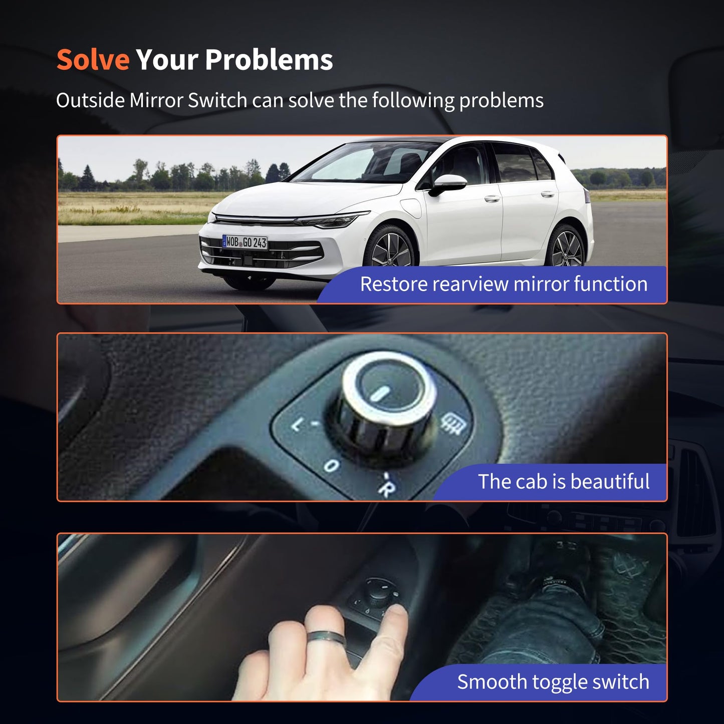 HiSport 1K0959565KREH Side Exterior Mirror Switch - Compatible with Volkswagen Eos Golf GTI Jetta Passat CC Rabbit Tiguan 2005-2015